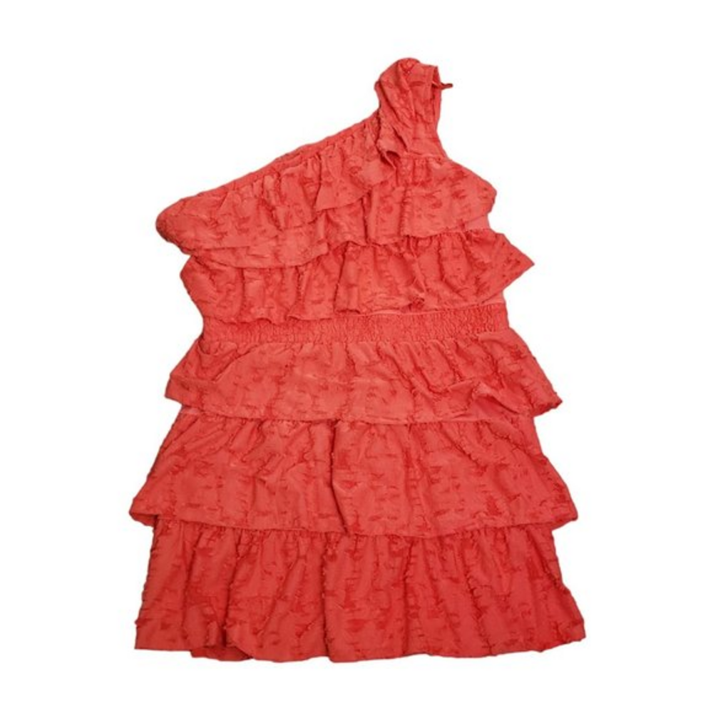 LC Lauren Conrad Womens Size XL Orange Tiered Ruffle One-Shoulder Dress